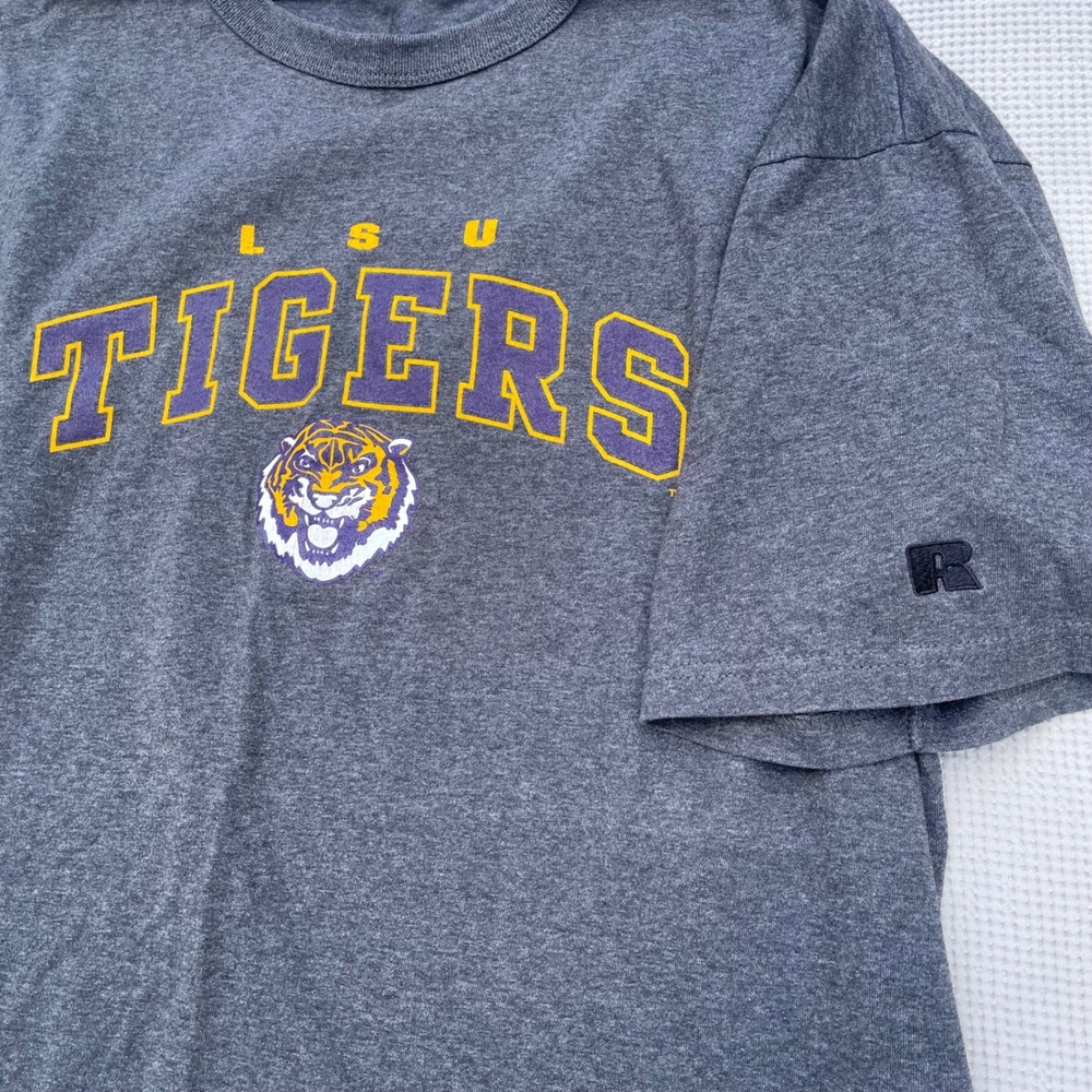 Russell Athletic LSU Tigers T Shirt Gray Purple Gold College Football *Read*